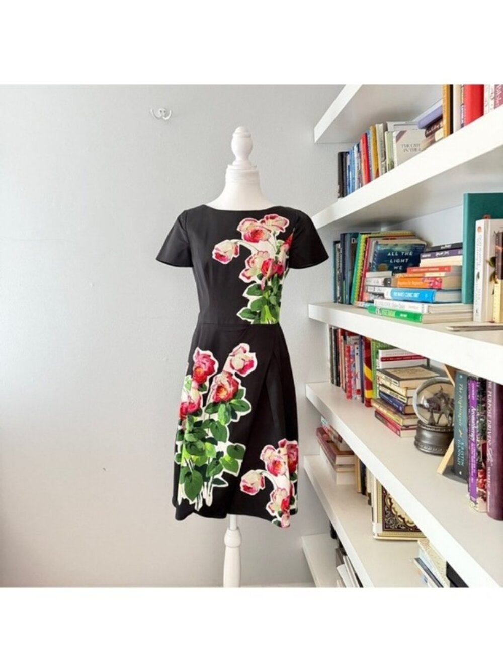 Carolina Herrera Black Midi Dress with Floral Design
